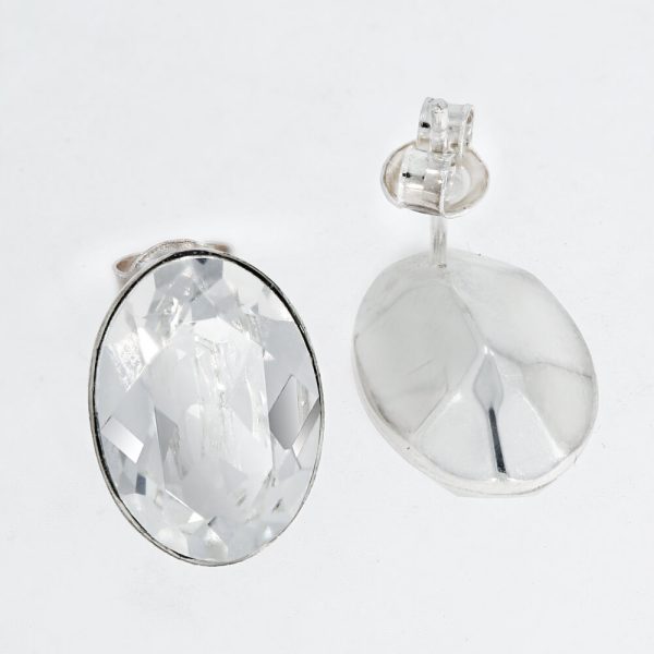 swarovski, crystal, clip pin, big cristal, earrings, gift, for woman, elegant, silver, oval, shiny, handmade, jewel, cadou, cercei
